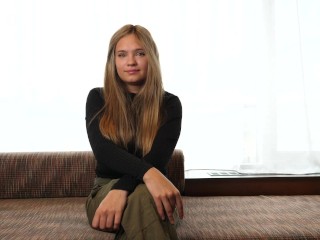 Blonde Spanish schoolgirl enthusiastically juggles two cocks during her provocative casting.